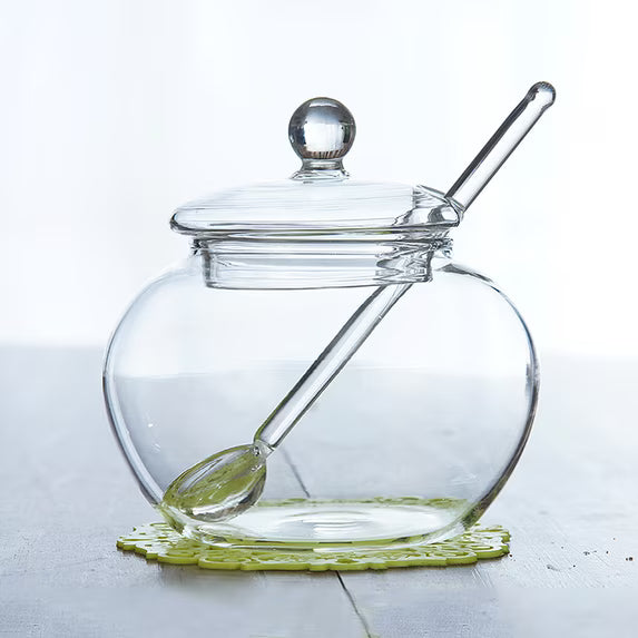 Household Transparent Jars Large Round Glass Spice Jars Storage Jars Kitchen Tool Sugar Container with Glass Lid and Spoon for Kitchen (350ml)