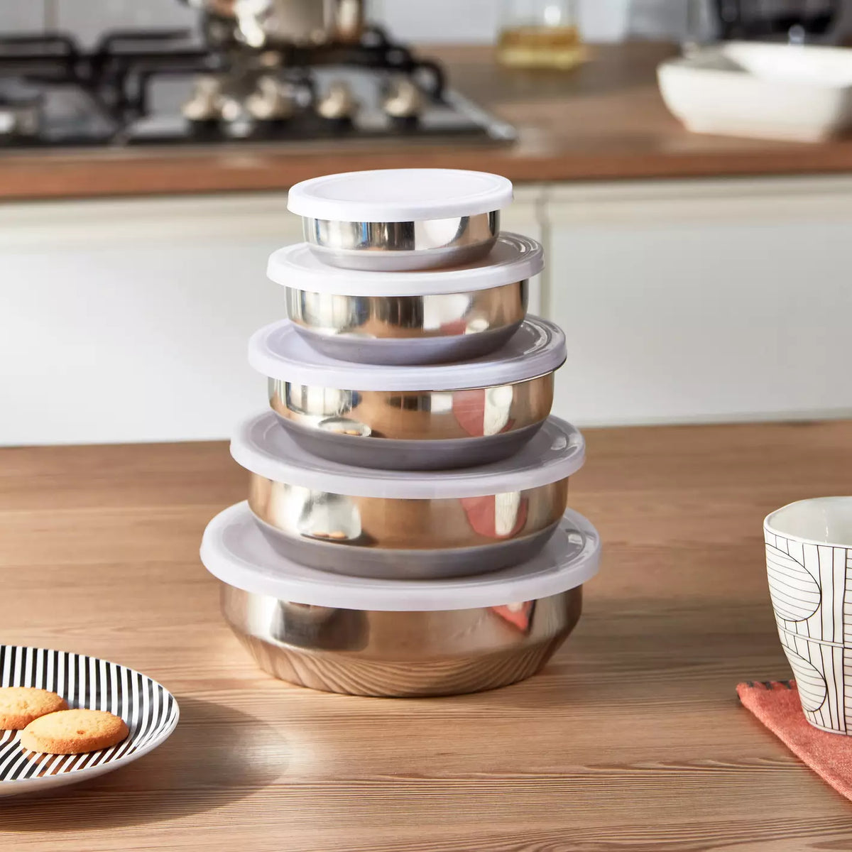 Homecenter Essential 5-Piece Stainless Steel Food Container Set with Airtight Lids