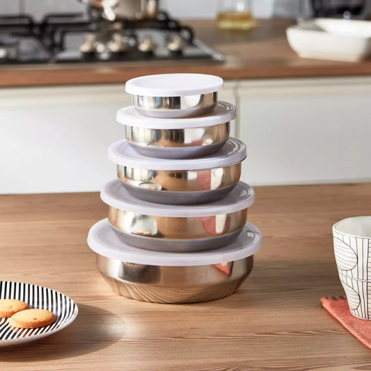 Homecenter Essential 5-Piece Stainless Steel Food Container Set with Airtight Lids