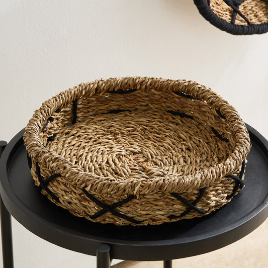 HOME CENTRE Naturaloom Stitch Round Tray - 37x37 x7 cm