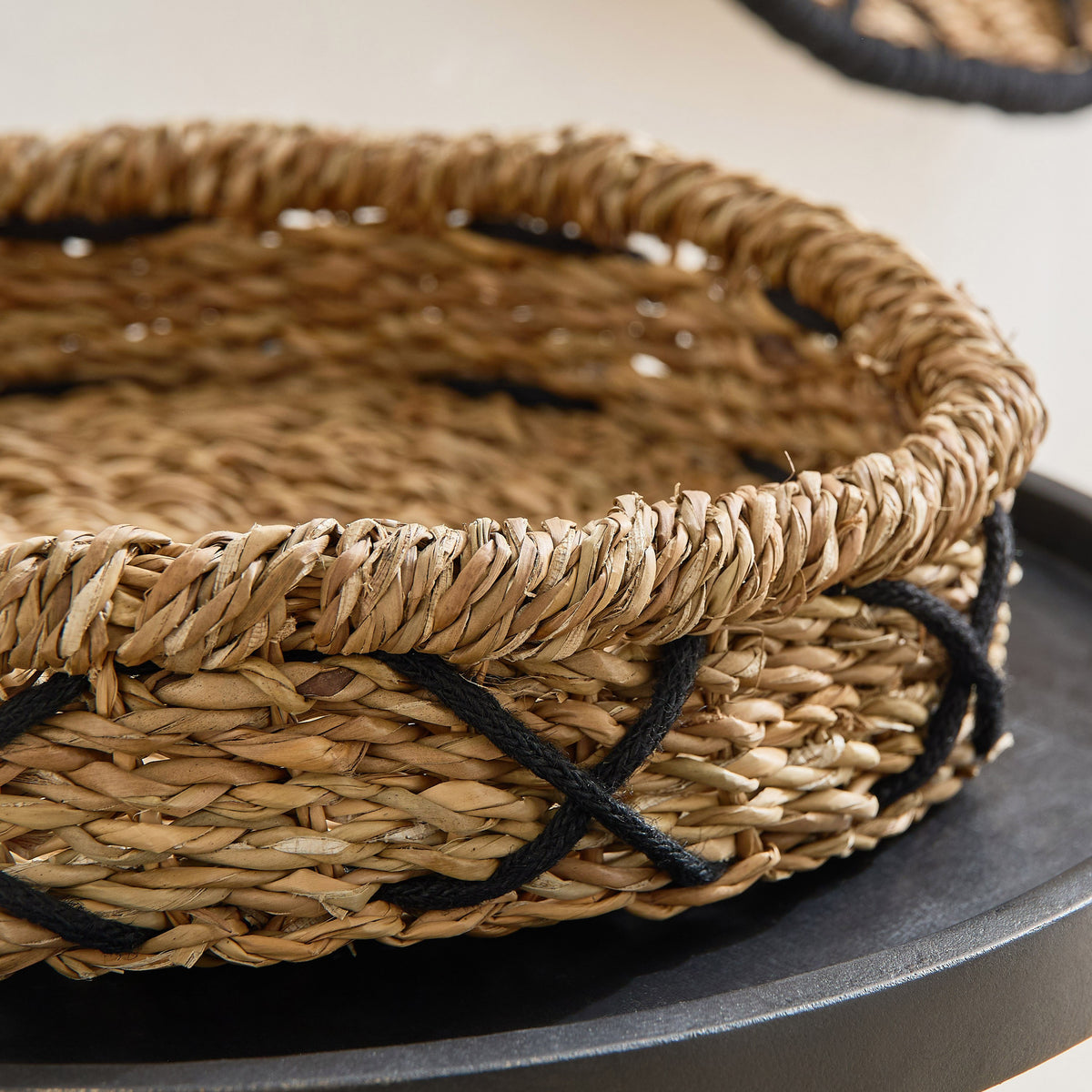 HOME CENTRE Naturaloom Stitch Round Tray - 37x37 x7 cm