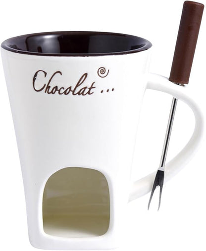 Chocolate Fondue Mug Set with Fork – Tealight Heated Ceramic Melting Cup