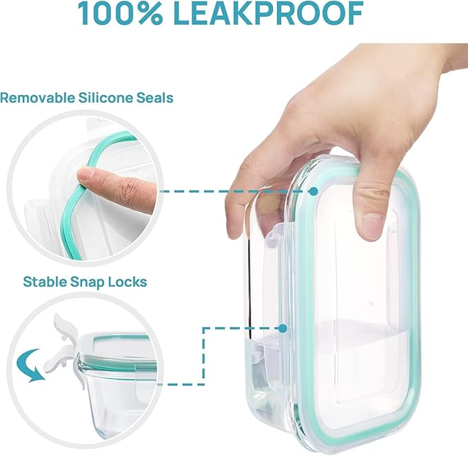 8-Pack Glass Food Storage Containers with Airtight Lids (Random colors) – Leak-Proof Meal Prep Set