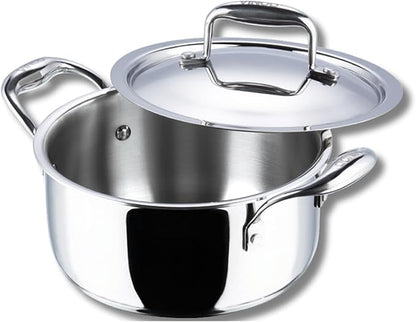 Vinod Platinum Triply Stainless Steel Saucepot with Lid - 5 Litre, 24cm