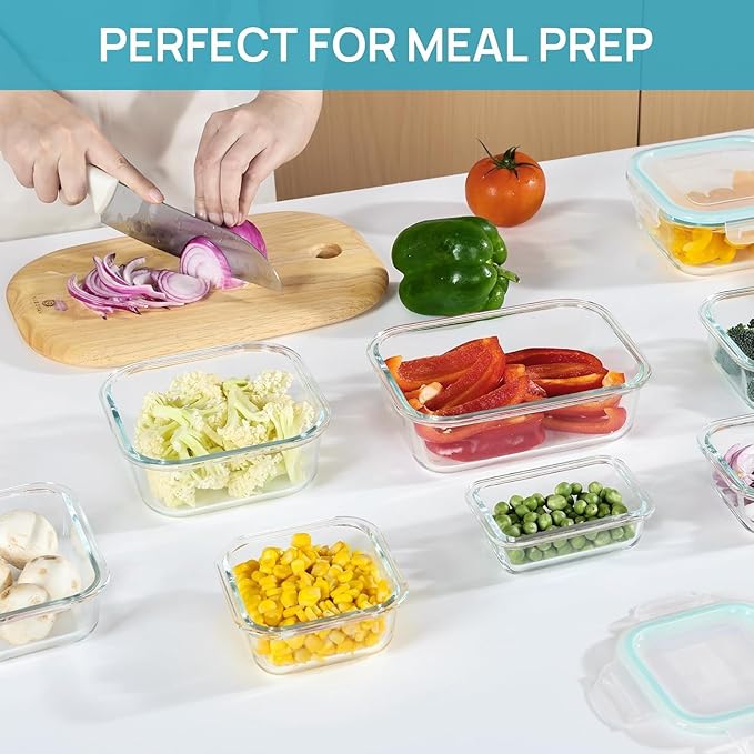 8-Pack Glass Food Storage Containers with Airtight Lids (Random colors) – Leak-Proof Meal Prep Set