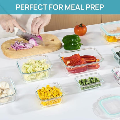 8-Pack Glass Food Storage Containers with Airtight Lids (Random colors) – Leak-Proof Meal Prep Set