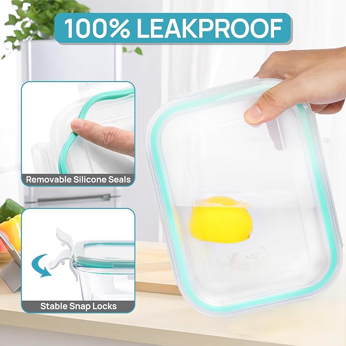 18-Piece Glass Food Storage Containers Set with Leak-Proof Airtight Lids