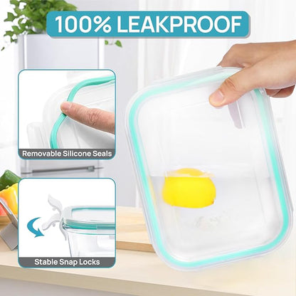 18-Piece Glass Food Storage Containers Set with Leak-Proof Airtight Lids