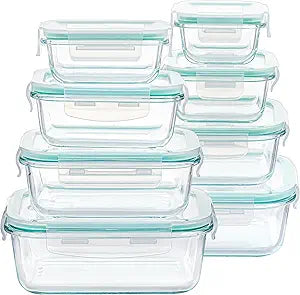 8-Pack Glass Food Storage Containers with Airtight Lids (Random colors) – Leak-Proof Meal Prep Set