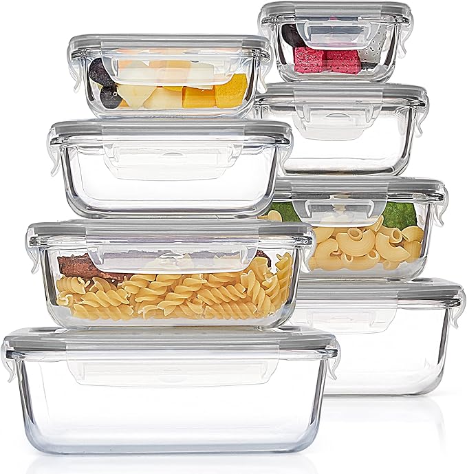 8-Pack Glass Food Storage Containers with Airtight Lids (Random colors) – Leak-Proof Meal Prep Set