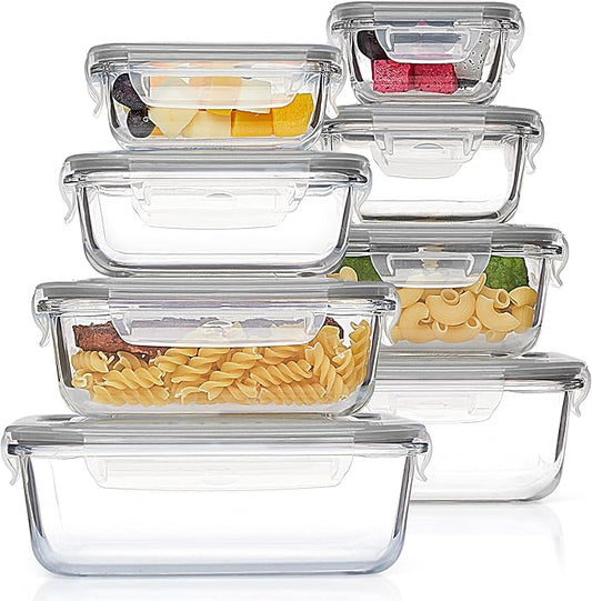 8-Pack Glass Food Storage Containers with Airtight Lids (Random colors) – Leak-Proof Meal Prep Set