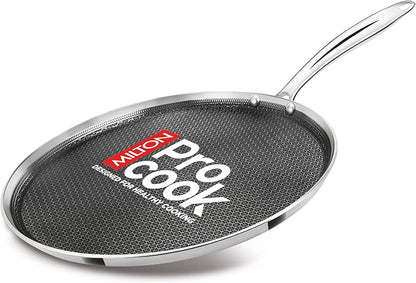 MILTON Pro Cook Triply Hexa Tech Stainless Steel Tawa (28 cm) – Non-Stick Honeycomb Induction Roti Pan