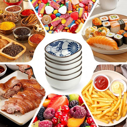 6 Pcs Blue and White Sauce Dishes 3.6"×3.6"×1.6" Traditional Chinese Ceramic Side Bowl for Sushi Sauce Snack Pinch Home Kitchen Decor Housewarming Gift