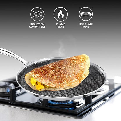 MILTON Pro Cook Triply Hexa Tech Stainless Steel Tawa (28 cm) – Non-Stick Honeycomb Induction Roti Pan