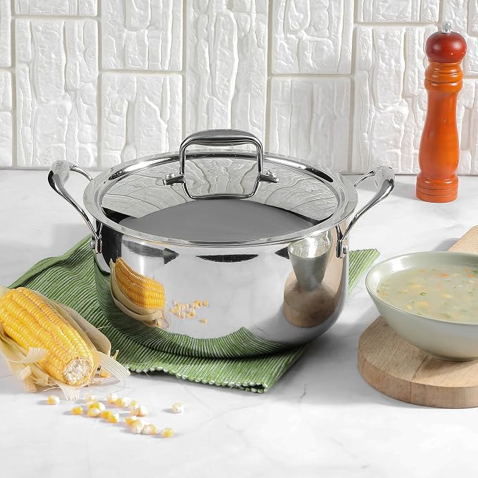 Vinod Platinum Triply Stainless Steel Saucepot with Lid - 5 Litre, 24cm
