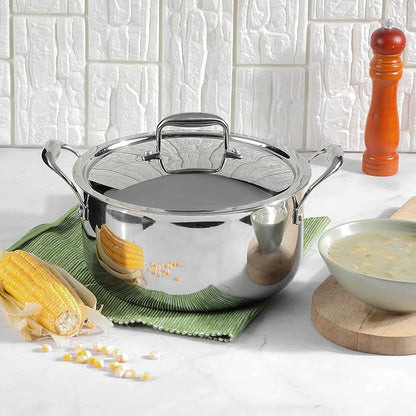 Vinod Platinum Triply Stainless Steel Saucepot with Lid - 5 Litre, 24cm