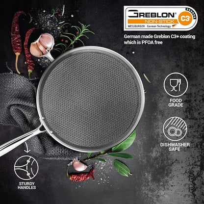 MILTON Pro Cook Triply Hexa Tech Stainless Steel Tawa (28 cm) – Non-Stick Honeycomb Induction Roti Pan