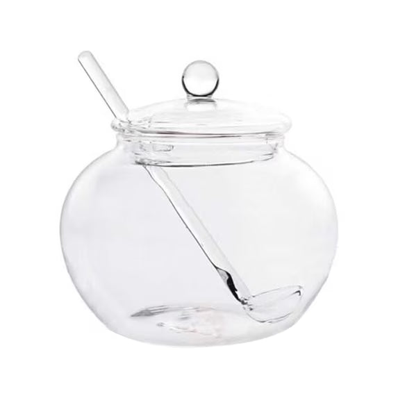 Household Transparent Jars Large Round Glass Spice Jars Storage Jars Kitchen Tool Sugar Container with Glass Lid and Spoon for Kitchen (350ml)