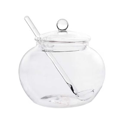 Household Transparent Jars Large Round Glass Spice Jars Storage Jars Kitchen Tool Sugar Container with Glass Lid and Spoon for Kitchen (350ml)