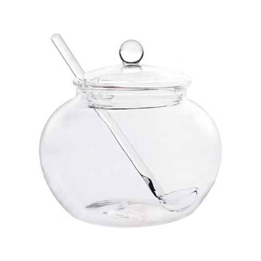 Household Transparent Jars Large Round Glass Spice Jars Storage Jars Kitchen Tool Sugar Container with Glass Lid and Spoon for Kitchen (350ml)
