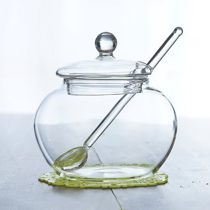 Household Transparent Jars Large Round Glass Spice Jars Storage Jars Kitchen Tool Sugar Container with Glass Lid and Spoon for Kitchen (350ml)