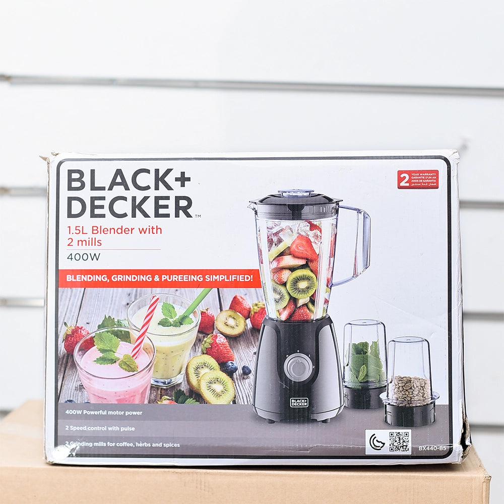 Black & Decker Electric Blender (400W, 1.5L) with 2 Grinding Mills