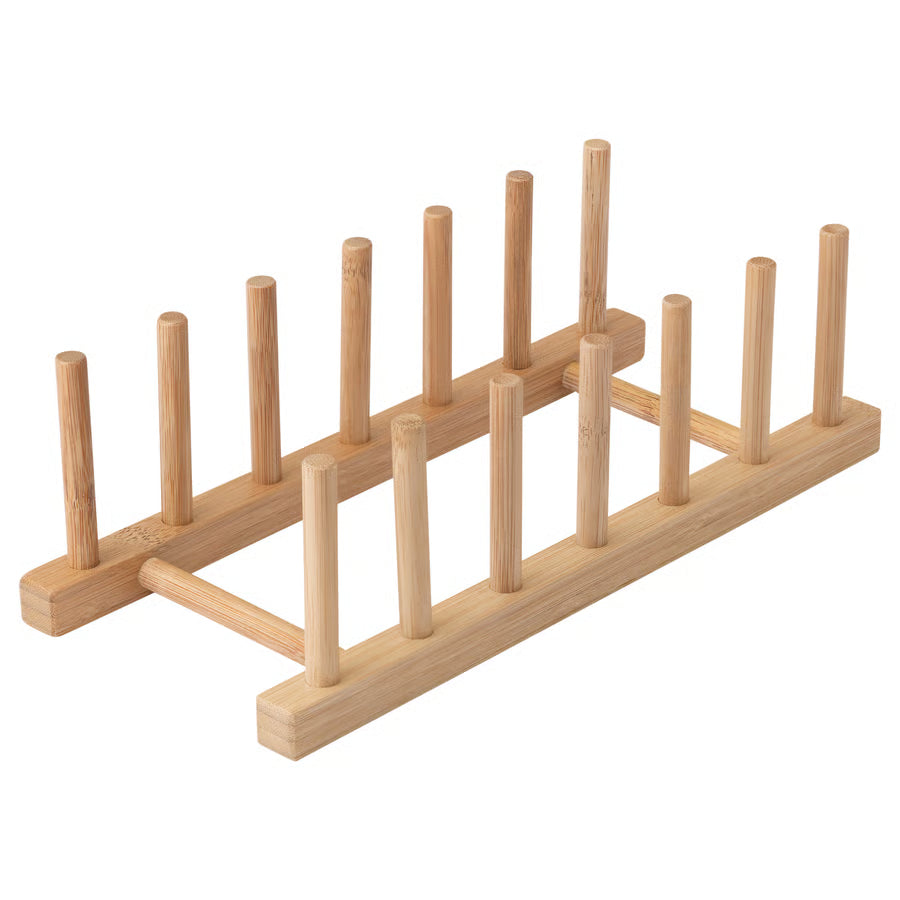 IKEA OSTBIT Plate Holder – Natural Sustainable Bamboo Dish & Lid Organizer Rack