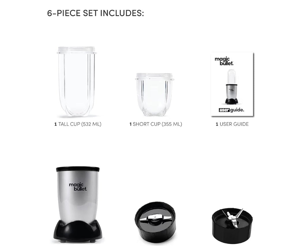 Magic Bullet, Multi-Function High-Speed Blender ,Black/Silver,4 Piece Set, MB4-0612