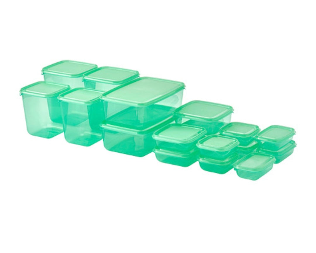 IKEA PRUTA Food Container Set of 17 (Transparent/Green) – Reusable Meal Prep & Pantry Storage Set