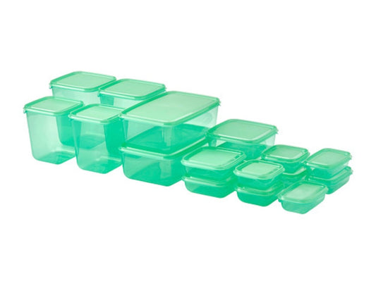 IKEA PRUTA Food Container Set of 17 (Transparent/Green) – Reusable Meal Prep & Pantry Storage Set
