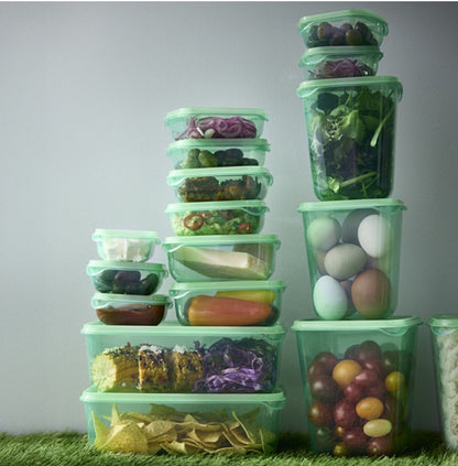 IKEA PRUTA Food Container Set of 17 (Transparent/Green) – Reusable Meal Prep & Pantry Storage Set