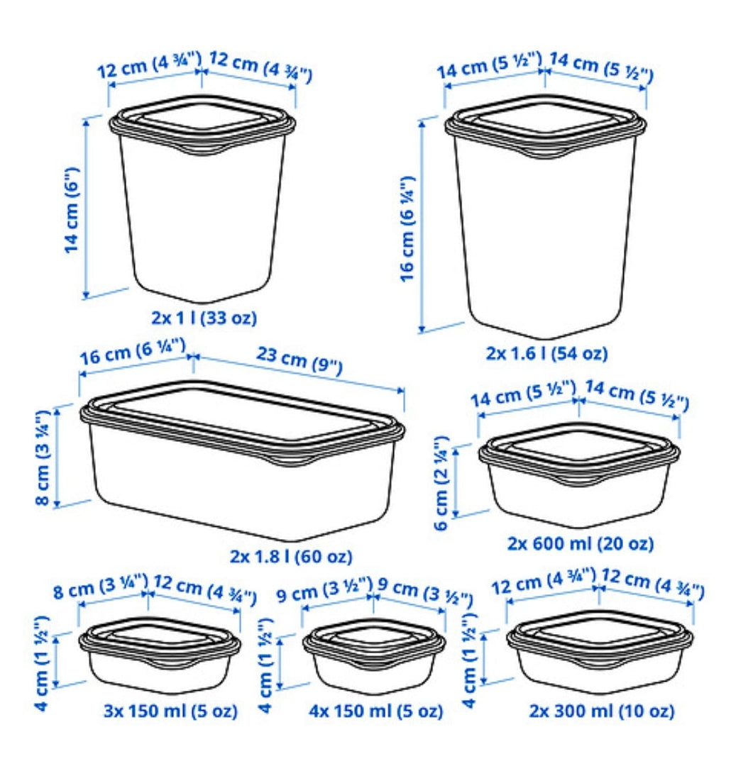 IKEA PRUTA Food Container Set of 17 (Transparent/Green) – Reusable Meal Prep & Pantry Storage Set