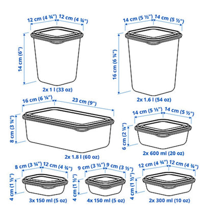 IKEA PRUTA Food Container Set of 17 (Transparent/Green) – Reusable Meal Prep & Pantry Storage Set