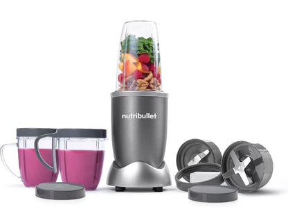 NutriBullet 600 Watts, 9pc Accessories, Multi-Function High Speed Blender, Mixer System With Nutrient Extractor, Smoothie Maker, Grey, NBR-1212M